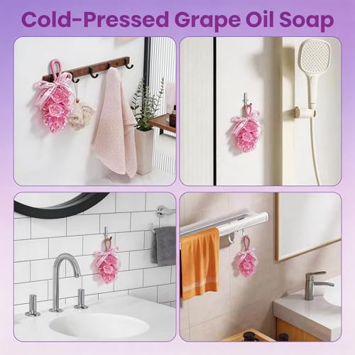 Image of Grape Soap on Rope Cute Shaped Handwashing Grapes Soap Bar, Novelty Hanging Fruit Soap for Bathroom Decor,Fun Gift Handmade Soap