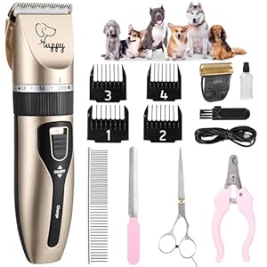 FAOKZE Cortapelos Eléctrico Profesional para Mascotas, Cuchillo Fijo de Titanio, Bajo Ruido, Recargable, Máquina de Aseo con 4 Peines Guía para Perros Gatos