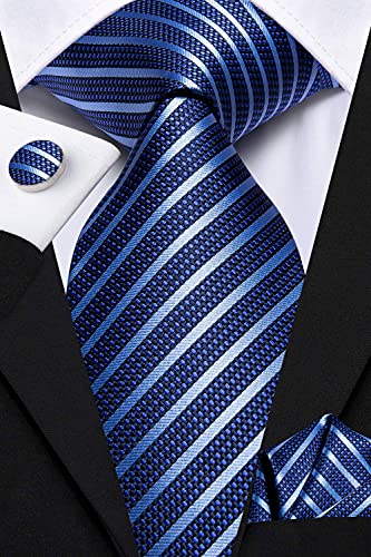 Image of Hi-Tie 3 Pcs Gift Box Mens Tie Set Necktie with Pocket Square Cufflinks Lapel Pin Silk Neck Tie Collection