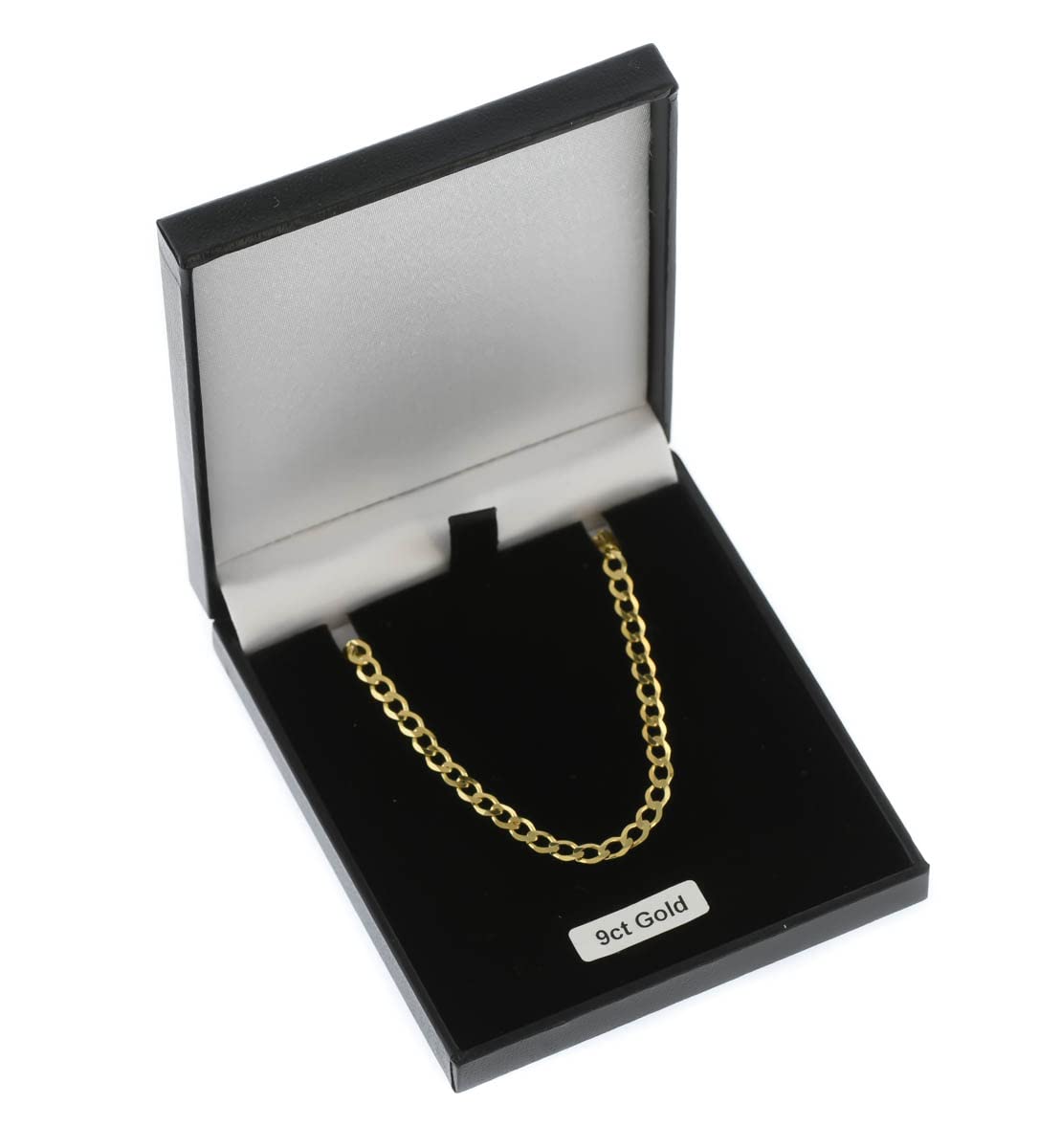 Mens 9ct Gold Flat Bevelled Curb 4mm Chain Necklace 16-30 Inch Gift Boxed and Hallmarked