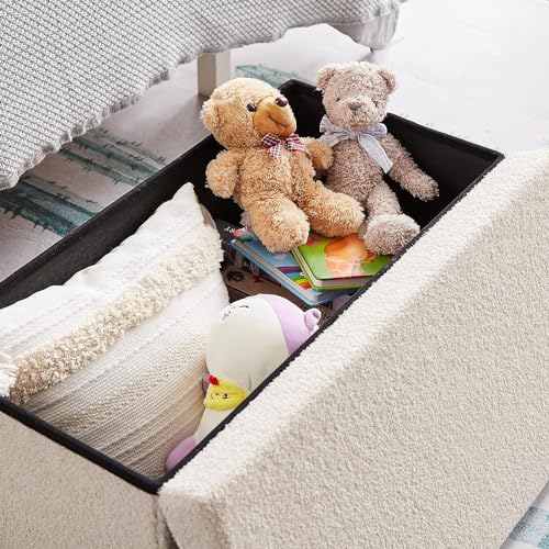 Zedelmaier Sitzbank Sitzwürfel mit Stauraum Plüschstoff Fußbank Truhen Aufbewahrungsbox faltbar belastbar bis 300 kg, Deckel abnehmbar, 76 x 38 x 38 cm (Beige-76)
