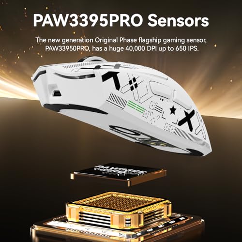 Image of MAMBASNAKE ATTACK SHARK X1 Wireless Gaming Mouse with RGB Charging Dock,PAW3395 PRO Sensor 40K DPI,1KHz Polling Rate 53g Superlight Tri-Mode Computer Mice,5 Programmable Buttons for WIN /MAC-White&Tape