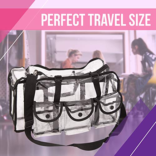Casemetic Clear Tote Travel Bag With 6 External Pockets And Shoulder Strap For Makeup Artist, Large #TOP3