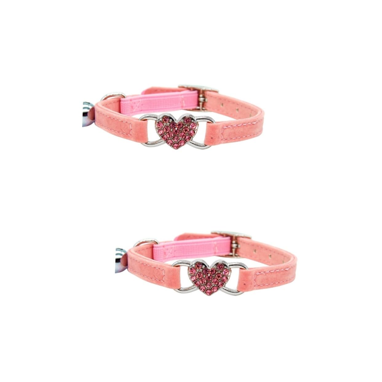 Toddmomy 2pièces Collier Réglable pour Chat Forme De Cœur avec Décor Rhinestones Et Clochette Accessoire Élégant pour Chats Et Chatons Rose