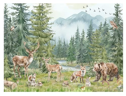 Papel Pintado Infantil Bosque Animales, Fotomurales Pared Tejido, bosque para habitación infantil, árboles, decoración de paredes, papel pintado de acuarela personalizado papel pintado de niños