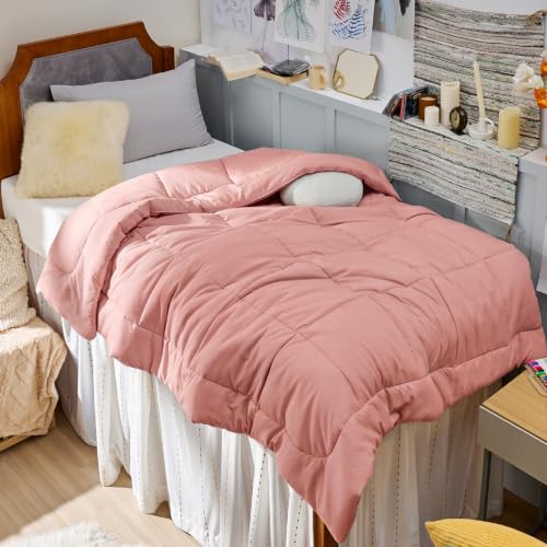 Image of Bedsure Comforter Duvet Insert - Quilted Comforters Twin XL Size, All Season Duvet, GentleSoft Down Alternative Bedding Blanket, with 8 Tabs, Gifts for Women /Men, Dusty Pink, Twin XL 92 x 68 Inches