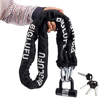 BIGLUFU Motorcycle Chain Locks, Heavy Duty Security Bike Lock Chains, 150cm/5ft Long, Cut Proof 12mm Square Chain with 4 Keys U Lock for Motorbike, Bike, Generator, Gates, Bicycle, Scooter