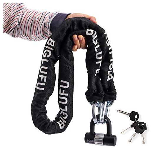 BIGLUFU Candado Moto Cadena Antirrobo Seguridad con 4 llaves, 100/120/150cm Largo Cadena de 10/12/15mm de grosor a prueba de cortes con U Lock para Antirrobo Moto, Bicicleta