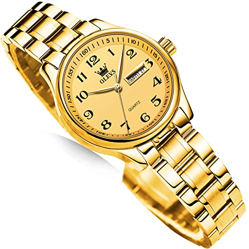 OLEVS Luxury Ladies Watches,Women's Watch with Day and Date,Female Watch for Small Wrist,Gold Stainless Steel Watches for Women,Easy Read Ladies Wrist Watches Waterproof（Adjustable Strap