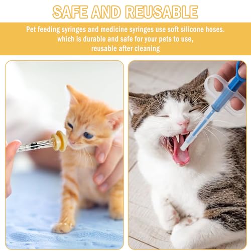 Tabletteneingeber Katze mit Haustier Fütterung Silikon Nippel Set | Umfangreiches Komplettset mit 6 Spritzen (1ml/5ml/10ml), Applikator und Aufzuchtnippeln für Welpen, Hunde und Katzen