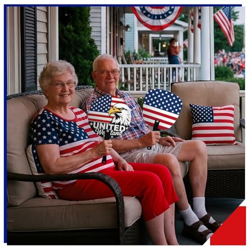 Briwooody 36 Pcs Patriotic Handheld Fans 4th of July 250 Anniversary Red White Blue American Flag Eagle Plastic Handheld Fans Bulk for Memorial Independence Day Party Favors - Thumbnail 4