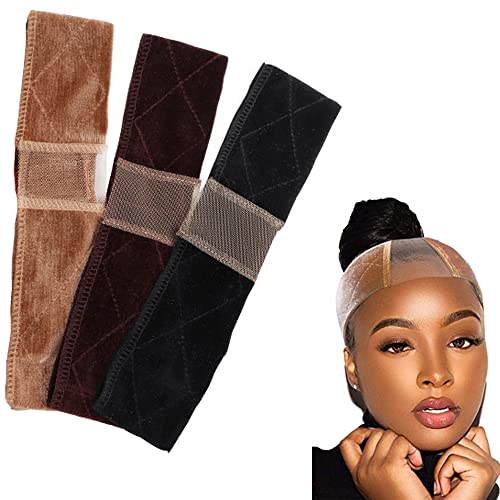 Samt Perücke Stirnband Spitzen-Perückengriff Verstellbare Perückenband rutschfestes Komfort-Perückenband Wig Grip Headband (3 Farben) Cover