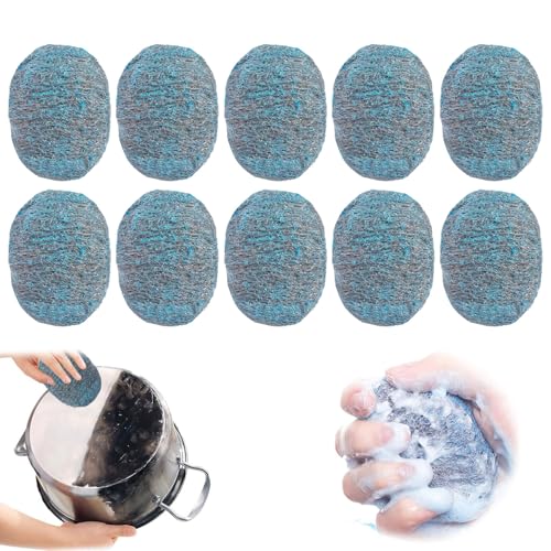 10 Pezzi Spugne da Cucina per Piatti, Lana Metallica, Spazzole In Acciaio Inox, Piatti Riutilizzabile Spugna, Spugna Abrasiva in Acciaio, Tappetino per Sapone in Lana per Sporco Ostinato