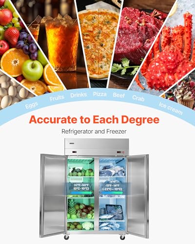 Image of VEVOR Commercial Refrigerator and Freezer Combo 48 inch W, 32 Cu.Ft Stainless Steel Upright Refrigerator /Freezer with Double Doors, Auto-Defrost, 6 Adjustable Shelves, UL Certified