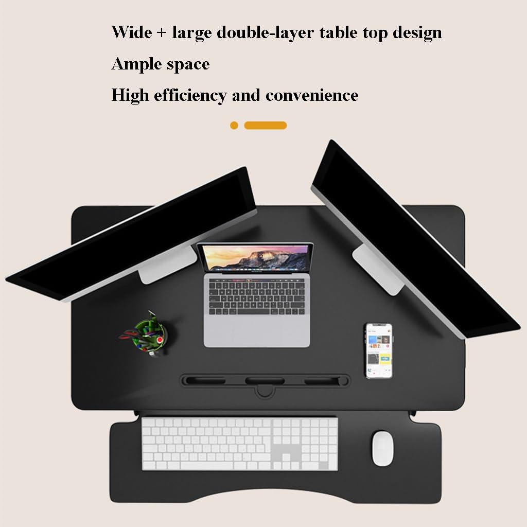 Convertisseur De Bureau Assis-Debout Réglable en Hauteur (7 Positions), Rehausseur De Bureau Réglable en Hauteur, Noir,White-60 * 34cm