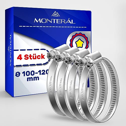 4 Piezas Abrazaderas Metalicas para Tubos Ø 100-120 mm - Abrazadera Metalica para Manguera de Piscina Jardin Lavadora Tuberia de Agua - MONTERAL