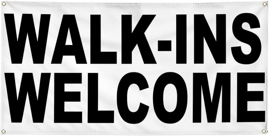 Custom Vinyl Banner Multiple Sizes Walk-Ins Welcome Black Welcome Outdoor Weatherproof Industrial Yard Signs 4 Grommets Personalized Text Here 16x40Inches