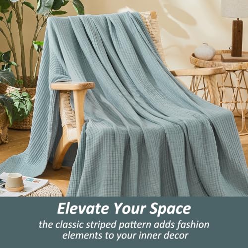 Image of EMME Cotton Muslin Large Throw Blanket 4-Layer Couch Breathable Gauze Soft Lightweight Bed Blankets Adults Two-Tone Weave Design, Pre-Washed Softer Touch (Heather Teal, 50 inchx70 inch)