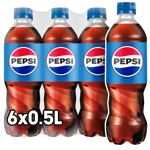 Pepsi Cola, Das Original von Pepsi, Koffeinhaltige Cola in der Flasche, EINWEG (6 x 0.5 l) (Verpackungsdesign kann abweichen)