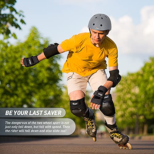 Image of JBM Adult & Kid Skating Protective Gear Set for Beginner to Advanced, Skateboard Helmet Knee and Elbow Pads with Wrist Guards for Inline Roller Skating, Scooter, Skateboarding
