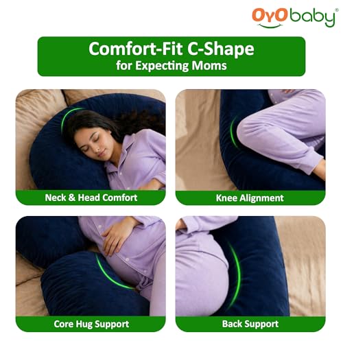 Image of OYO BABY Pregnancy Pillow for Women C-Shape Full Body Pillow | Complete Support for Head, Back, Belly, Hips & Legs | Maternity Pillow with Removable Washable Velvet Cover (Royal Blue)