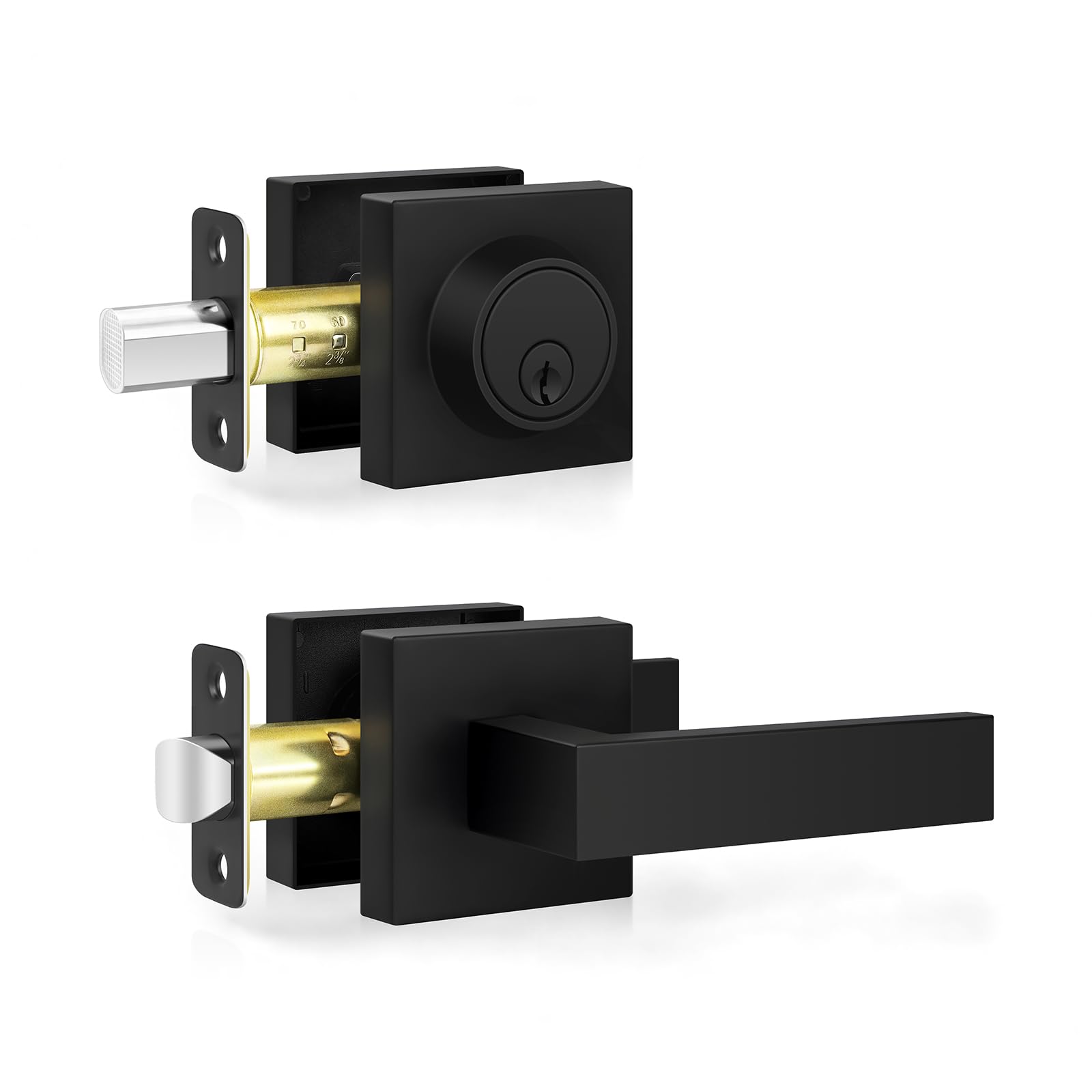 Estmoon Door Locks for Front Door, Matte Black Exterior Door Handle and Single Cylinder Deadbolt Lock, Heavy Duty Modern Square Front Door Handle and Deadbolt Set, Commercial Locks for Doors, 1 Pack — Amazon image 29