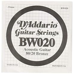 D’Addario BW020 Corde seule avec filet de bronze pour guitare acoustique Calibre .020 - Les Beatles, Paul McCartney, John Lennon, RIngo Starr, George Harrison