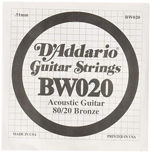 D’Addario BW020 Corde seule avec filet de bronze pour guitare acoustique Calibre .020 - Les Beatles, Paul McCartney, John Lennon, RIngo Starr, George Harrison D'Addario BW020 Corde seule avec filet de bronze pour guitare acoustique Calibre .020