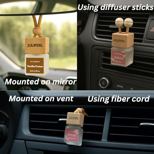 Image of Car Air Freshener 2 Pack - Vanilla Cotton & Sakura Cherry Blossom | Long-Lasting Natural Car Diffuser | Natural Scents | Automotive Odor Eliminator by JULIPERL