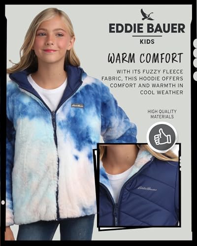 Image of Eddie Bauer Girls' Reversible Jacket - Deer Harbor Waterproof Lightweight Puffer Coat with Faux Shearling Lining (5-20)