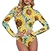 PUYWTIY Body Suits Tops, Slim Mock Turtle Neck Bodysuit for Women Stretchy Basic Tops Fashion Long Sleeve Jumpsuit (L, Floral Rustic Flowers Watercolor Sunflower)