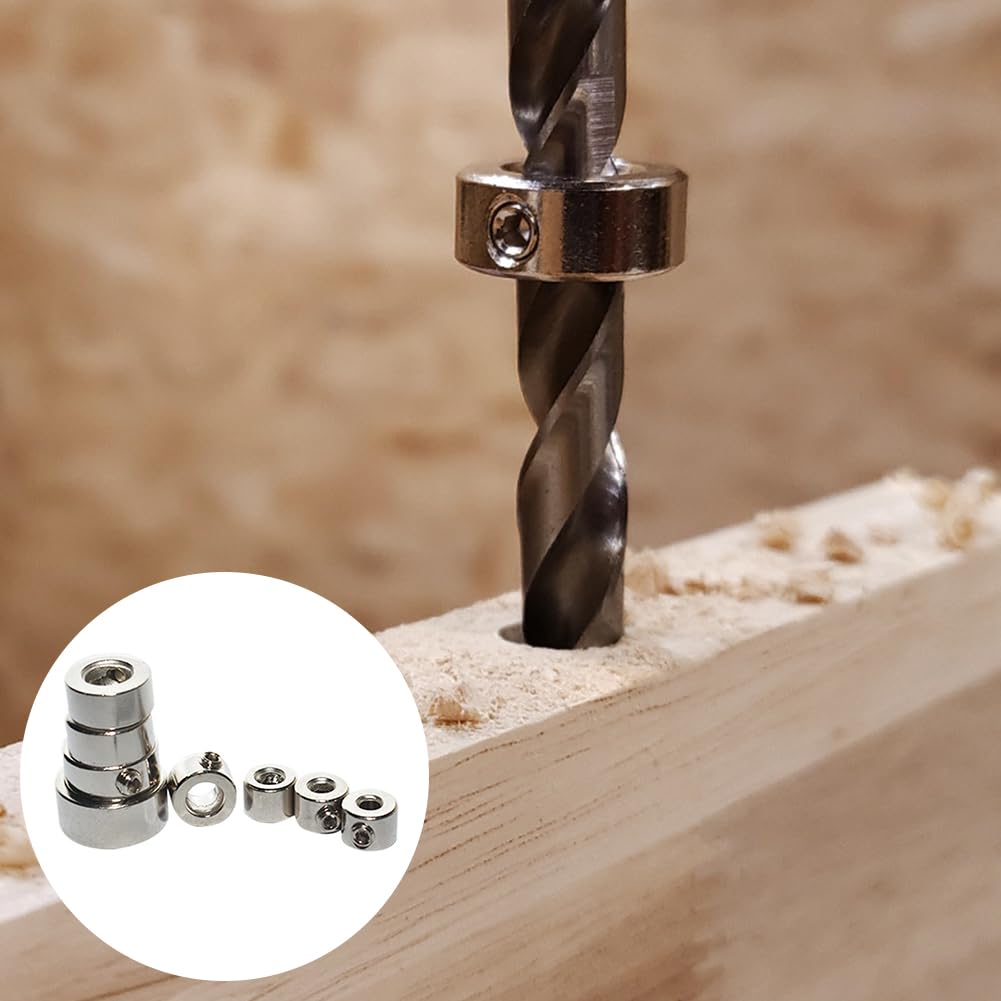 Stop di Profondità Trapano, Anello Posizionatore Trapano, Set di Arresti di Profondità, Limitatore Profondita Trapano, 8 Pezzi (3/4/5/6/8/10/12/16 mm), con Chiave Esagonale