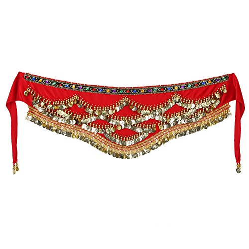 Shoplice Bauchtanz Hüfttuch - 2Colors Bauchtanz Hüfttuch Wickelrock Bauchtanz Taillengürtel mit künstlicher Münze Quaste Bauchtanz Hüfttuch Bauchtanz Taillengürtel(rot) Cover