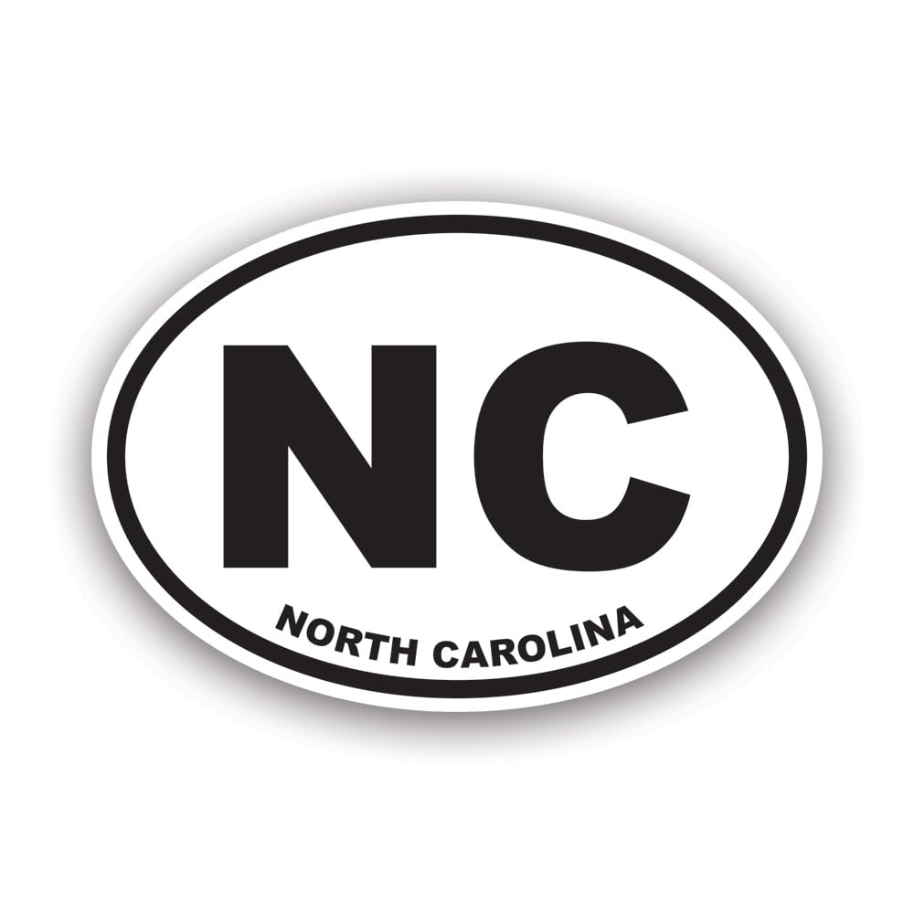 North Carolina Euro Oval Sticker Decal - Self Adhesive Vinyl - Weatherproof - Made in USA - nc 2" Wide