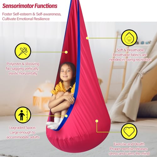HiChrote Kids Pod Swing Seat, Max 300 Lbs, Child Sensory Swing Chair Indoor & Outdoor Therapy Hammock Chair with Hanger Kit for Calming, Effect for Autism, ADHD or SPD. (Cranberry) - Image 6