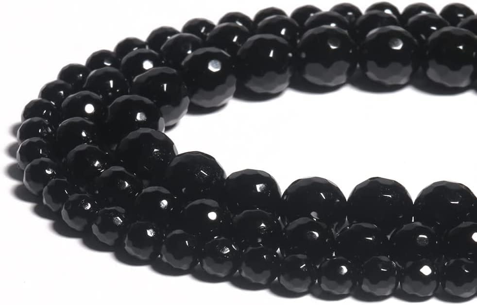 Alteregobeadingsupplies - Cuentas de piedras preciosas de ónix negro facetado triple cuentas redondas facetadas para hacer joyas 0157in 0394in