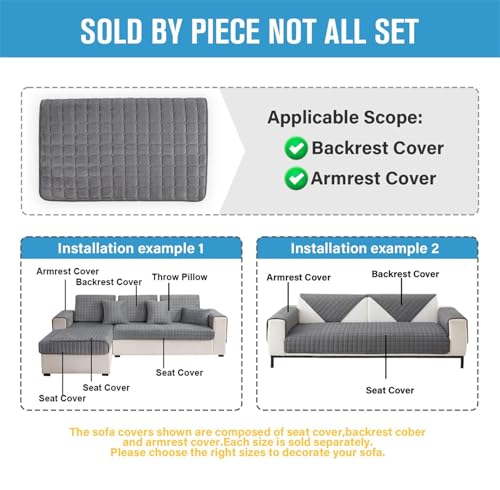 LINGKY Soft Flannel Sofa Covers Washable - Sofa Cushion Covers, Non-Slip Sofa Cover 1 2 3 Seater Couch Covers for Sectional Sofa, Sofa Slipcovers L Shape Furniture Protector (Grey, 70x70cm) - Image 5