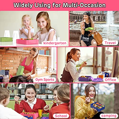 Jelife Kids Bento Box Lunch Box - 1450ml Leakproof 6 Compartments Bento Lunchbox Kids Lunch Boxes with Food Utensils for Back to School, Book-Style Lunch Snack Containers for Toddler Daycare, Pink - Image 5
