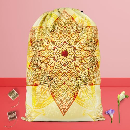 Image of ArtzFolio Ethnic Beige Ornament | Reusable Sack Bag | Bag for Gym, Storage, Vegetable & Travel