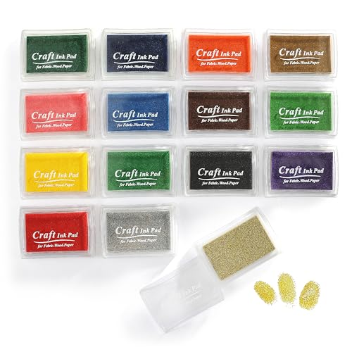 15 Vibrant Colors Ink Pads for Stamps, OLULU Craft Ink Pad Set, Stamp Ink Pad for Rubber Stamps, DIY Crafts, Card Making, and Scrapbooking