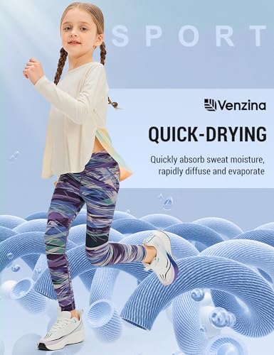 Image of Venzina Girls Printed Yoga Pants High Waist Athletic Leggings for Kids, Colorful Patterned Cropped Workout Pants for Running, Dance, Exercise & Casual Wear