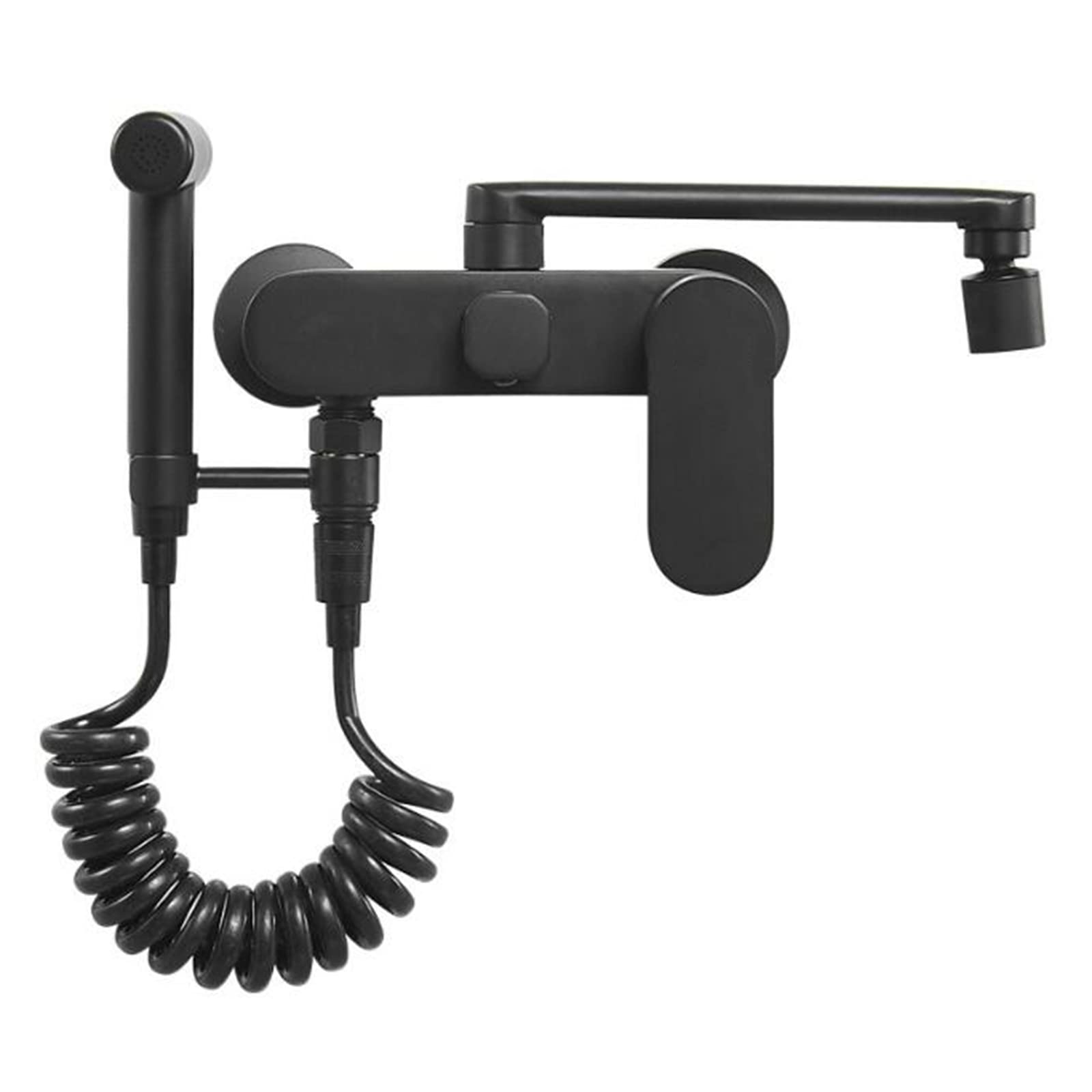 Faucet Rubinetti da Cucina a Parete Rubinetto da Cucina a Parete Nero con Pistola Spray Multifunzione Ottone Calda e Fredda Cucina Mixer Cucina rubinetto-25 cm (25 cm) Water-Tap