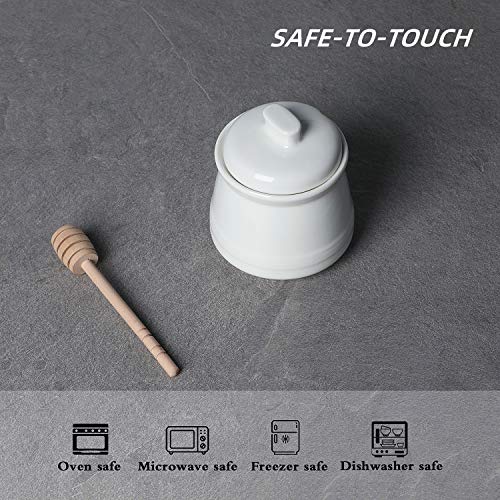 LEETOYI Porcelain Honey Jar with Lid and Honey Stick,Ceramic Honey pot,12oz (White)