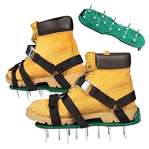 GZHOK Triangular Strap Garden Grass Spiked Shoes,Lawn aerated Grass Spiked Shoes Garden Tool scarifying Shoe(Green)