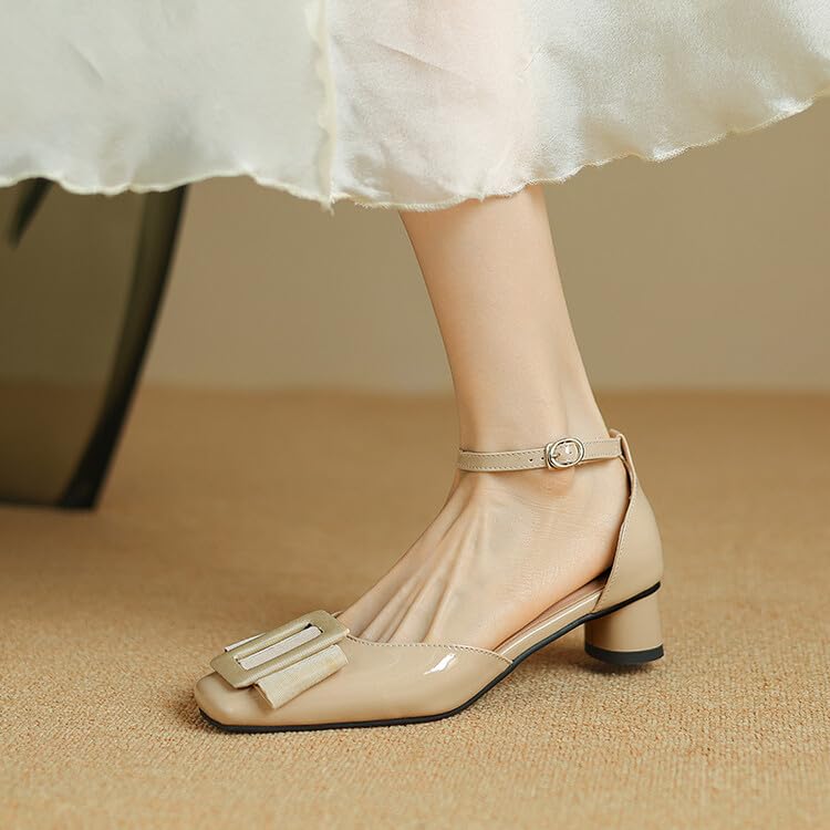 Women's Low Heel Closed Mouth Square Toe Single Shoes Ankle Strap Slope Heel Dress Shoes Low Top Chunky Heels Business Office Wedding Shoes3