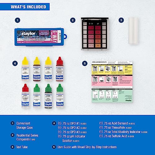 Image of Taylor K-1004 DPD, 6-in-1 Pool Test Kit for for Free & Total Chlorine, Bromine, pH, Acid Demand, Total Alkalinity, 100+ Tests, Quick & Easy for Pools & Spas | Made in The USA