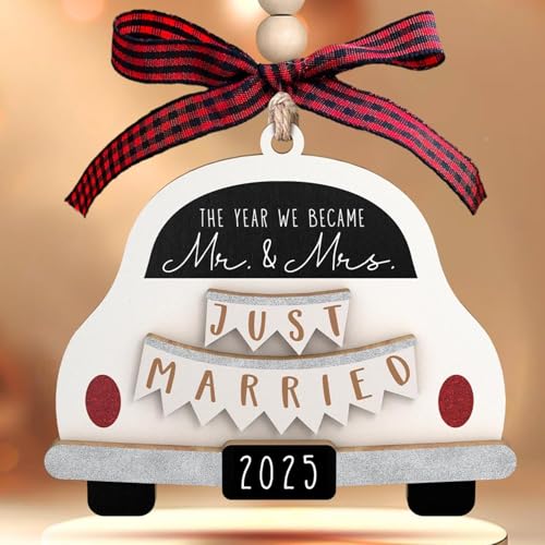 Wedding Gifts - Mr and Mrs Gifts - Wedding Gift for Couples 2025, Bride, Future Mr and Mrs - Bridal Shower Bride Gift for Married Newlywed - Wood First Christmas Married Ornament 2025