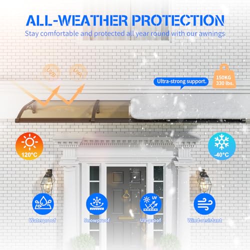 Door Awning Window Canopy Exterior,40x80IN Awnings for Doors Polycarbonate Cover Patio Door Awning UV Rain Snow Sunlight Protection Solid Sheet Aluminum Bracket with Separate Drainage Sink by GGNEBAI - Image 3