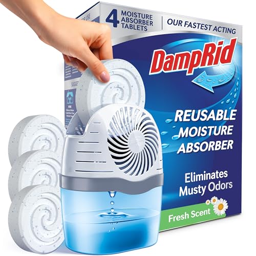 DampRid Reusable Moisture Absorber with 4 Drop-In Tablets, Fresh Scent, 15.8 oz., Attract and Trap Excess Moisture & Eliminate Musty Odors for Cleaner, Fresher Air
