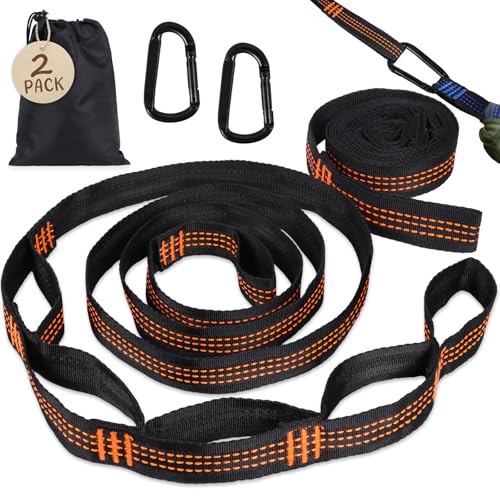 2 Stück Hängematte Befestigung Set 2 m x 2 5 cm Aufhängung Gurte mit 2 Hakenkarabinern + 1 Aufbewahrungstasche 300 kg Tragfähigkeit für Hängematte Schaukel Hängesessel - Camping Outdoor Reise